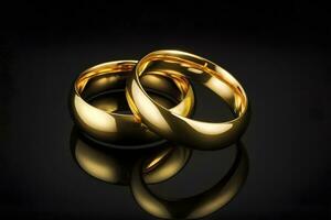 Original gold wedding rings on a dark background. Neural network AI generated photo