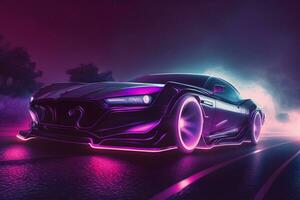 Futuristic retro wave synth wave car. Neural network AI generated photo