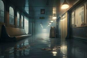 subway flood. post-apocalypse concept. Neural network AI generated photo