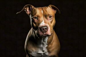 Pitbull dog portrait on black background. Neural network AI generated photo