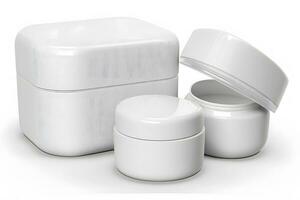 Mockup for cosmetics. White containers for cream. Neural network AI generated photo