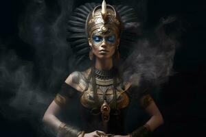 Egyptian goddess on black background. Neural network AI generated photo