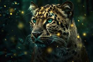 leopard portrait close up on dark background. Neural network AI generated photo