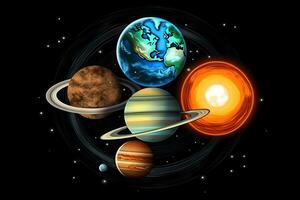 conjunto de planetas en el solar sistema. neural red ai generado foto