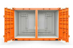 Container, open door, white background. Neural network AI generated photo