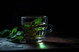 Mint tea On a dark background. Neural network AI generated photo