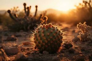 Top view of exotic cactus in desert. Neural network AI generated photo