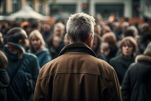 hombre en el multitud. neural red ai generado foto