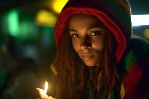 retrato de un joven rastaman mujer. neural red ai generado foto