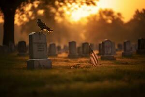 águila a americano cementerio. neural red ai generado foto