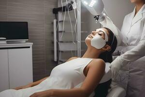 Facial skin treatment. Girl facial treatment. Facial skincare. Spa body care. Neural network AI generated photo