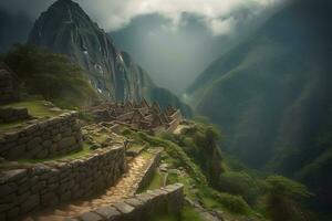 Machu Picchu, a Peruvian Historical Sanctuary. Neural network AI generated photo