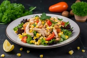 fresh vegetable salad with chicken. Neural network AI generated photo