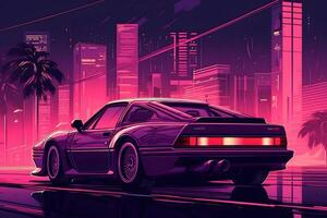 Futuristic retro wave synth wave car. Retrowave style. Neural network AI generated photo