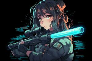 Anime style sniper girl. Neural network AI generated photo