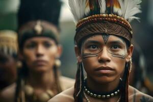 indios desde el brasileño Amazonas de el desana étnico grupo. neural red ai generado foto