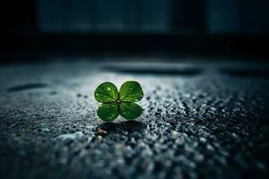 Four-leaf clover with drops. Neural network AI generated photo