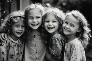 Group of little girls friends. Neural network AI generated photo