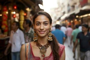 Portrait of a traditionally dressed woman of Indian origin. Neural network AI generated photo