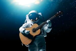 Astronaut space rock guitar. Neural network AI generated photo