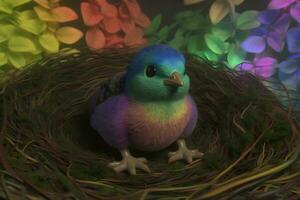 Fantasy cute rainbow bird suitable for children book. Neural network AI generated photo