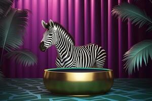 Zebra on a bright rainbow psychedelic background. Neural network AI generated photo