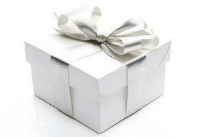 Gift box with ribbon and bow. Birthday celebration concept. Neural network AI generated photo