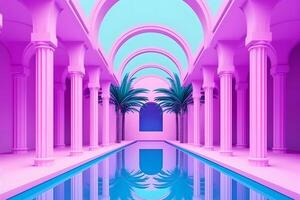 swimming pool retrowave neon aesthetic. Neural network AI generated photo