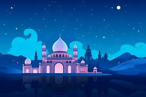 Ramadan Kareem background.Crescent moon at a top of a mosque. Neural network AI generated photo