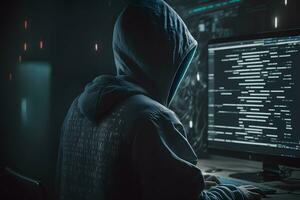 Dangerous Hooded Hacker Breaks into Government Data Servers and Infects Their System with a Virus. Neural network generated art photo