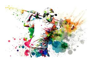 golf player with watercolor rainbow splash. Neural network generated art photo