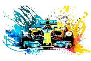 formula one race red car on watercolor rainbow splash, isolated on white. Neural network generated art photo