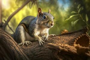 Art view on wild nature. Cute red squirrel. Neural network AI generated photo