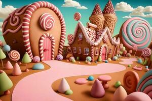 Fantasy sweet candy land. Neural network AI generated photo