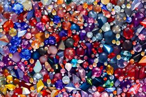 Many small ruby and diamond stones, luxury background. Neural network AI generated photo