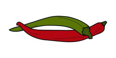 2 intertwined chili peppers of different colors. Traditional Latin American condiments and spices vector