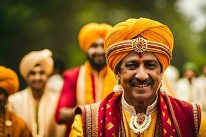 un indio hombre en un turbante sonrisas para el cámara. generado por ai foto