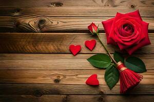 red roses on a wooden background. AI-Generated photo