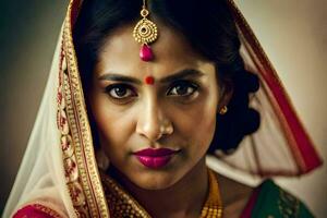 a beautiful indian woman wearing a traditional sari. AI-Generated photo