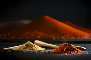 two different types of spices are shown on a black background. AI-Generated photo