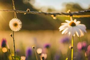 flowers in a field at sunset. AI-Generated photo