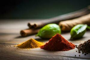 spices and spices on a wooden table. AI-Generated photo