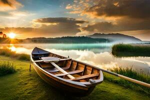 el barco en el lago. generado por ai foto