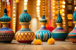 colorful vases with colorful designs on them. AI-Generated photo