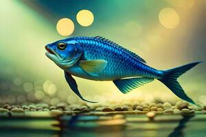 blue fish in the water with bokeh lights. AI-Generated photo