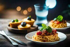 spaghetti and meatballs on a plate. AI-Generated photo