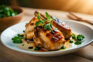 chicken breast with sauce and garnish on a plate. AI-Generated photo