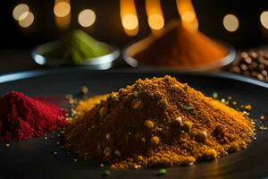 various spices and spices on a plate. AI-Generated photo
