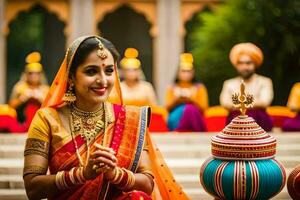 a beautiful indian bride in traditional attire. AI-Generated photo