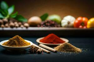 spices and spices on a black background. AI-Generated photo